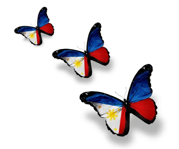 Tre farfalle della bandiera filippina, isolate su bianco — Foto Stock
