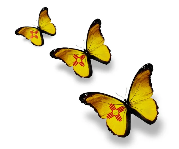 Tre farfalle bandiera del Nuovo Messico, isolate su bianco — Foto Stock