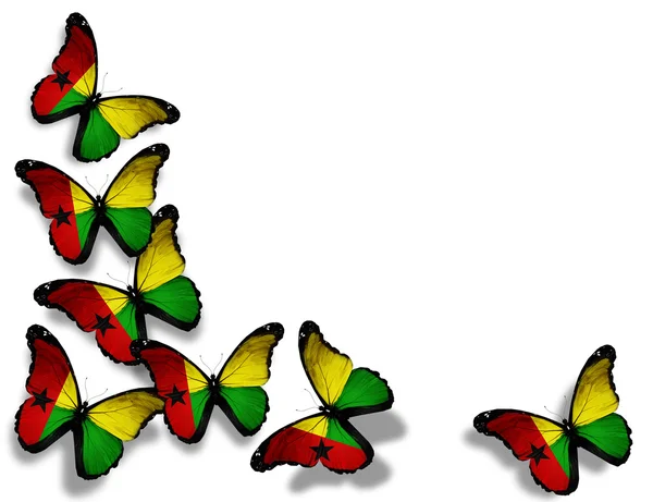 Guinee-Bissau vlag vlinders, geïsoleerd op witte achtergrond — Stockfoto