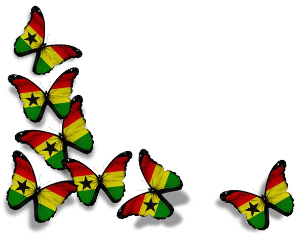 Ghana flag butterflies, isolated on white background — Stock Photo, Image