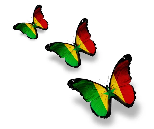Trzy motyle flaga Senegalu, na białym tle — Zdjęcie stockowe
