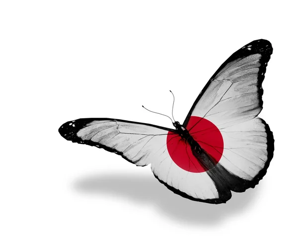 Papillon drapeau japonais volant, isolé sur fond blanc — Photo