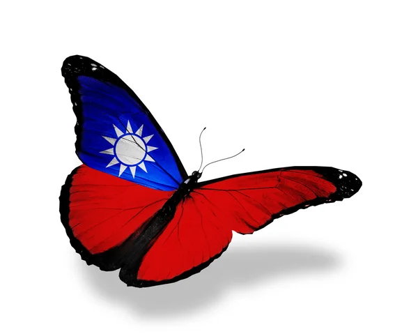 Tayvan bayrağı kelebek uçuyor, izole üzerinde beyaz arka plan — Stok fotoğraf