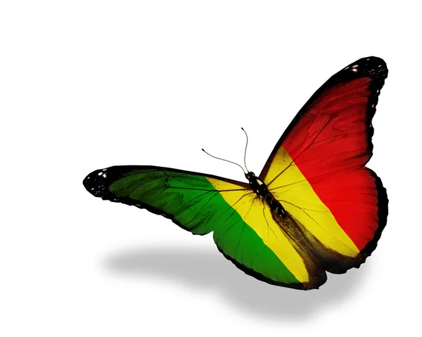 Mali bayrağı kelebek uçuyor, izole üzerinde beyaz arka plan — Stok fotoğraf