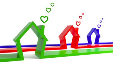 Three houses with heart-clouds clipart