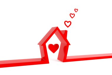 Red house with heart-clouds clipart