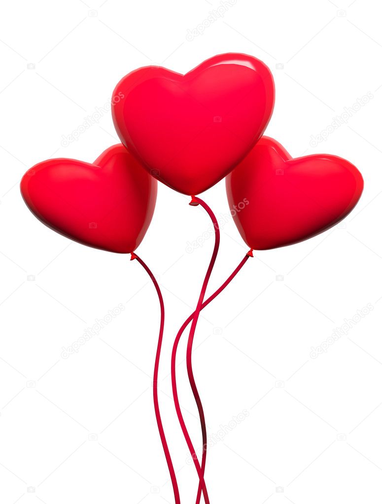 Three red hearts-balloons