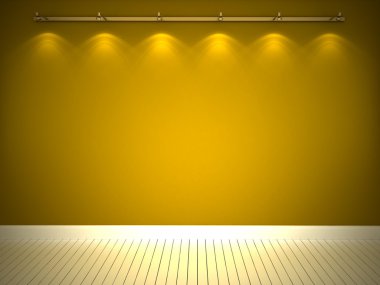 Illuminated yellow wall and white floor clipart