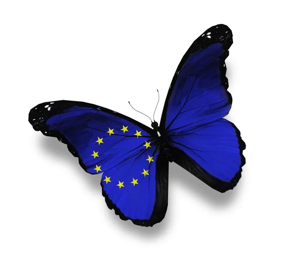 För Europeiska unionen fjäril, isolerad på vit flagg — Stockfoto
