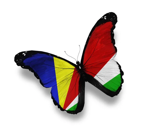 Papillon drapeau seychellois, isolé sur blanc — Photo