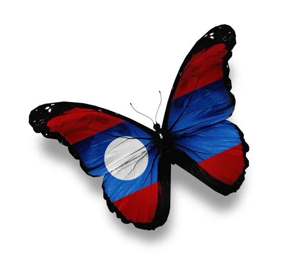 Papillon drapeau laotien, isolé sur blanc — Photo
