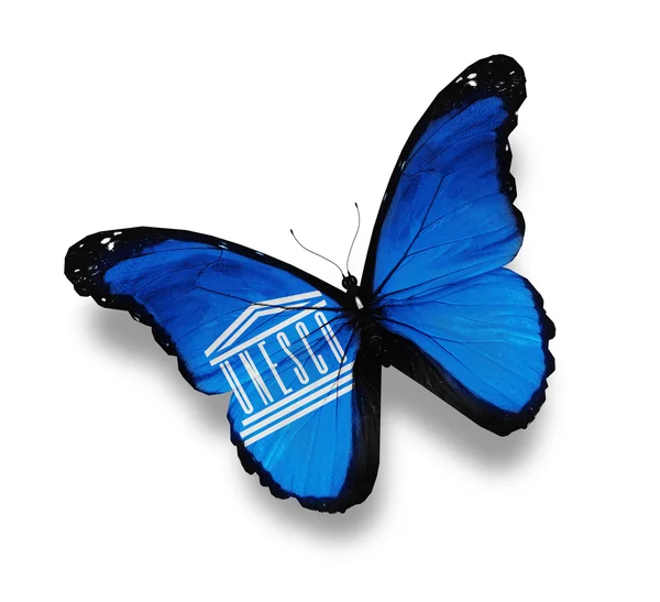 Flagge des Unesco-Schmetterlings, isoliert auf weiß — Stockfoto