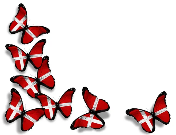 デンマークの旗、蝶、白い背景で隔離 — ストック写真