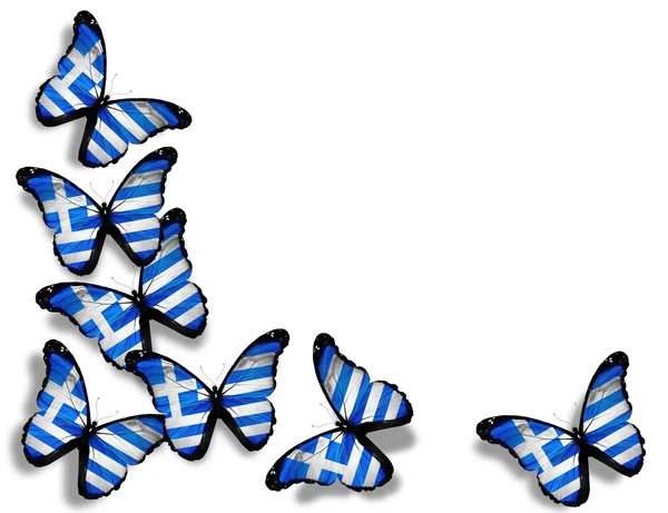 希腊国旗的蝴蝶，在白色背景上孤立 — 图库照片