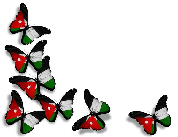 Jordaniens flagga fjärilar, isolerad på vit bakgrund — Stockfoto
