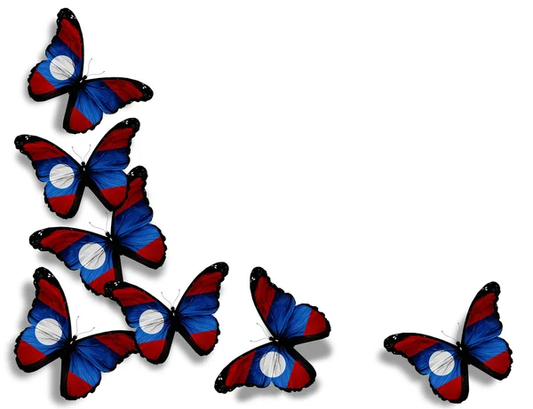 Бабочки под лаосским флагом, изолированные на белом фоне — стоковое фото