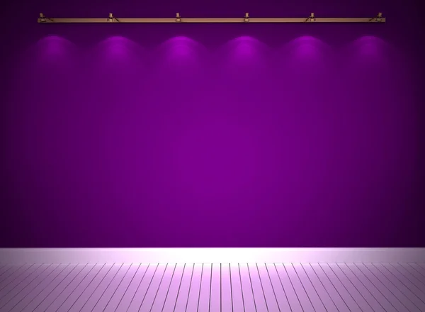 Parede violeta iluminada e piso branco — Fotografia de Stock
