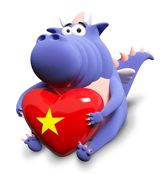 Blå draken och stort hjärta med vietnamesiska flagga, isolerad på whit — Stockfoto