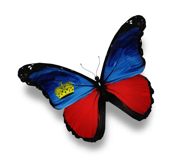 Lichtenštejnská vlajka motýl, izolované na bílém — Stock fotografie