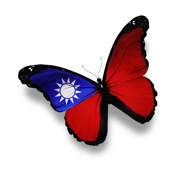 Tayvan bayrağı kelebek, üzerinde beyaz izole — Stok fotoğraf
