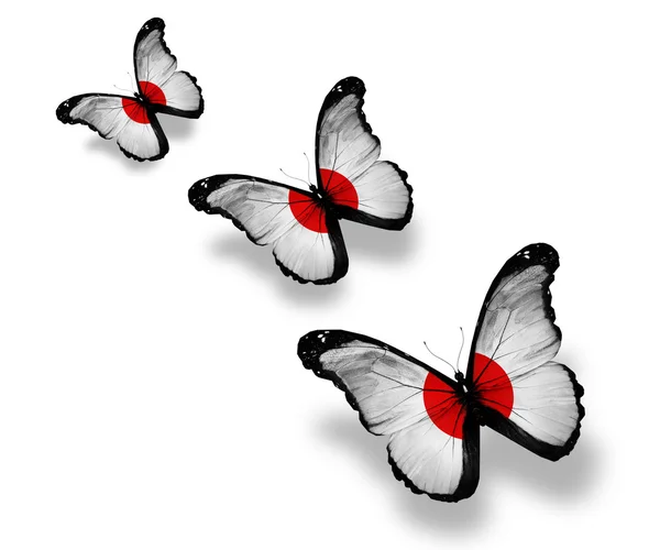 Drie Japanse vlag vlinders, geïsoleerd op wit — Stockfoto