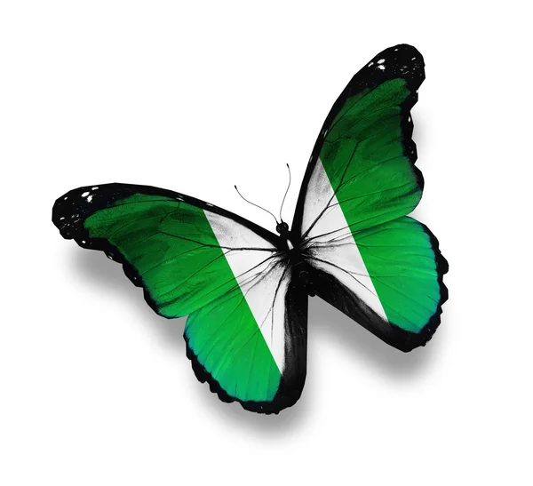 Nijerya bayrak kelebek, üzerinde beyaz izole — Stok fotoğraf