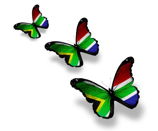 Tres mariposas bandera de Sudáfrica, aisladas en blanco — Foto de Stock