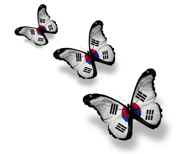 stock image Three South Korea flag butterflies, isolated on white
