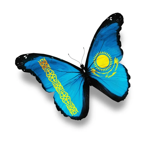 Flaga Kazachstanu motyl na białym tle — Zdjęcie stockowe