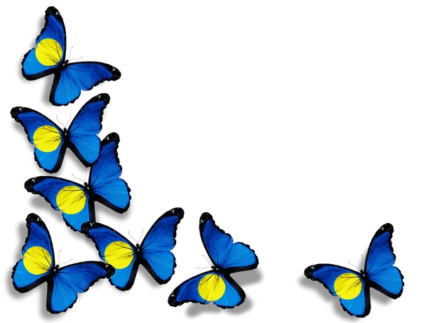 Farfalle bandiera Palau, isolate su sfondo bianco — Foto Stock