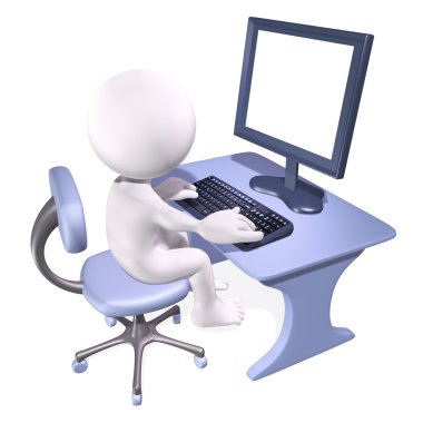 3D man working on computer clipart