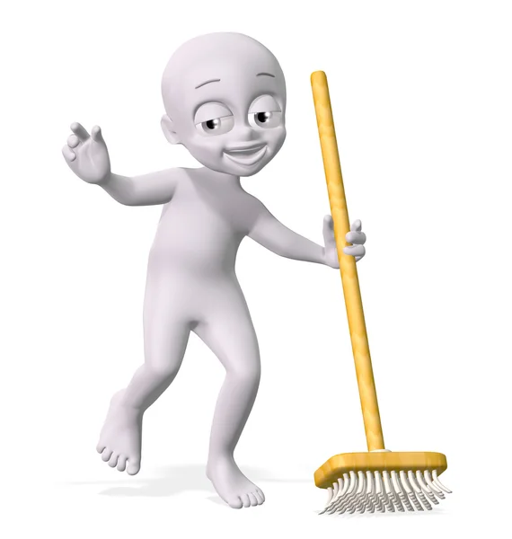Man holding broom — Stock Photo, Image