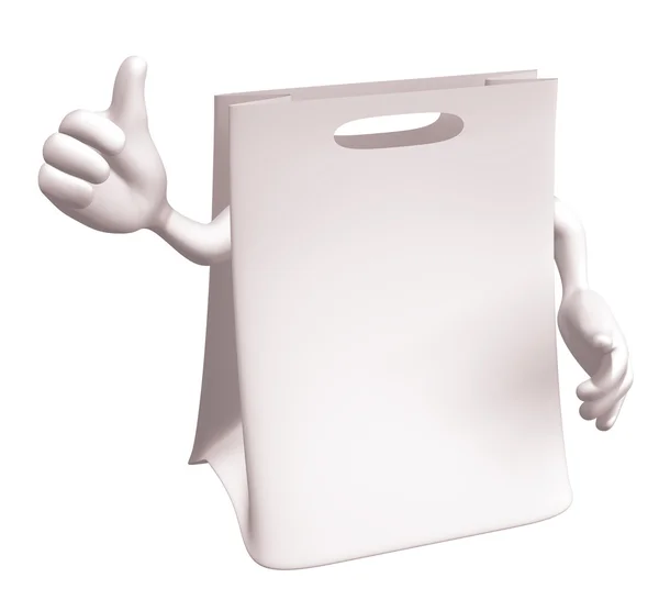 Tomma vita shoppingväska med tummen upp — Stockfoto