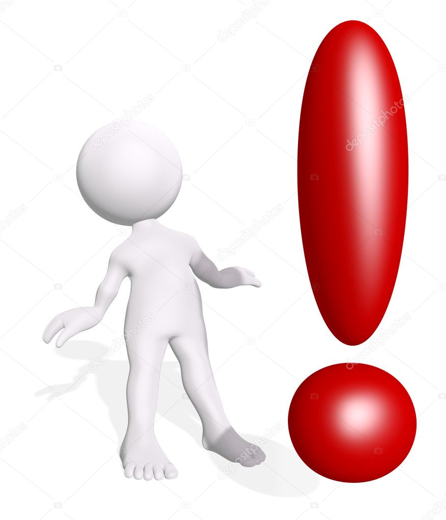 3d man with a red exclamation mark