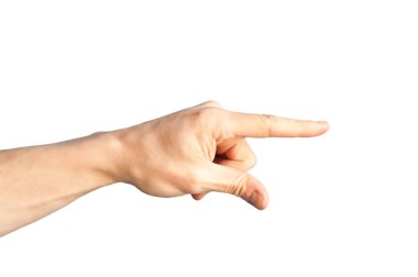 bir el üzerinde beyaz izole bir işaret parmağı