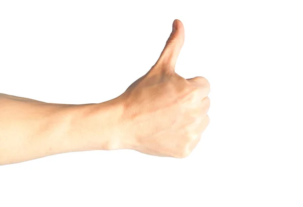 Uma mão com polegar para cima isolado no fundo branco — Fotografia de Stock