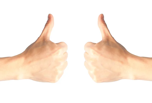 Dvě ruce s palce izolované na bílém — Stock fotografie