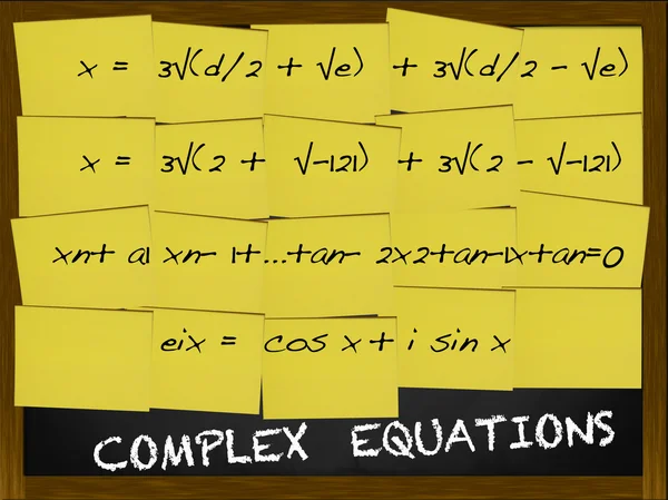 karmaşık denklemi üzerine sarı notlar yazılmış