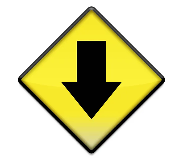 Желтый дорожный знак графический со стрелкой вниз — стоковое фото