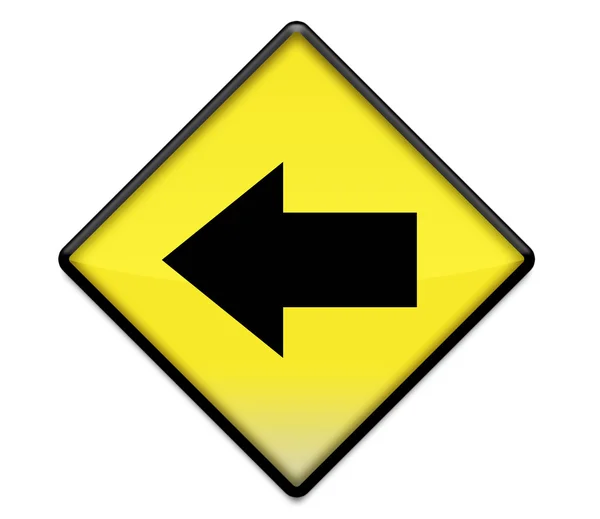 Желтый дорожный знак с левой стрелкой — стоковое фото