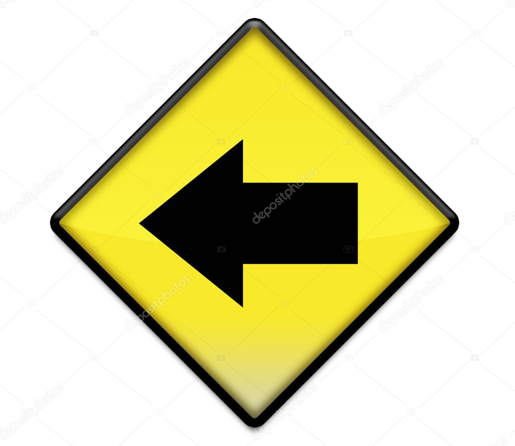 Yellow road sign graphic with left arrow