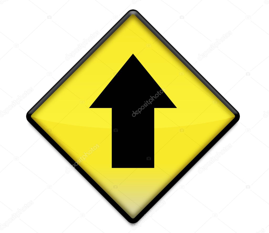 Yellow road sign graphic with arrow up