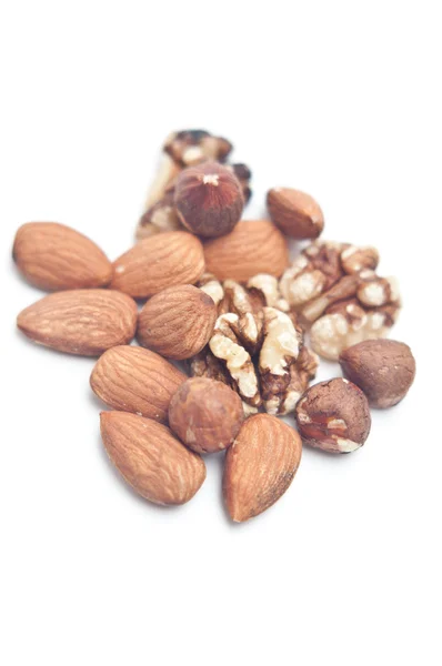 Nut mix with almonds and walnuts on white — Stock Photo, Image