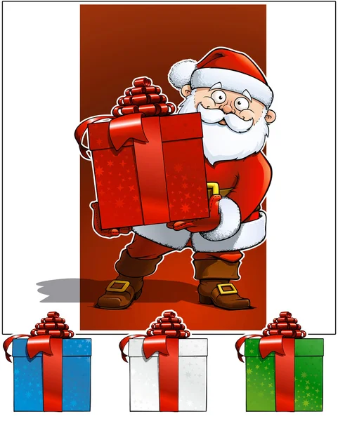 Santa met groot cadeau — Stockvector