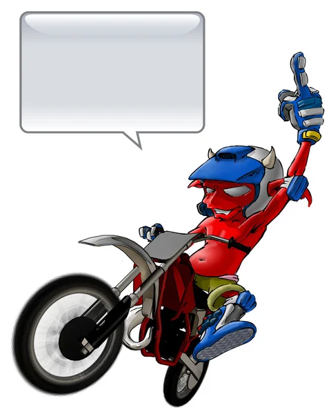 Little Devil Riding a Motto Cross (Clipping Path) — Stock Photo, Image