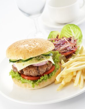 Burger with french fries clipart