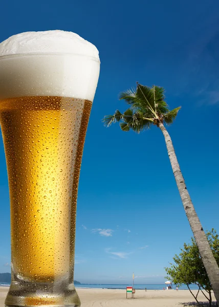 Beer on beach — Stock Photo, Image