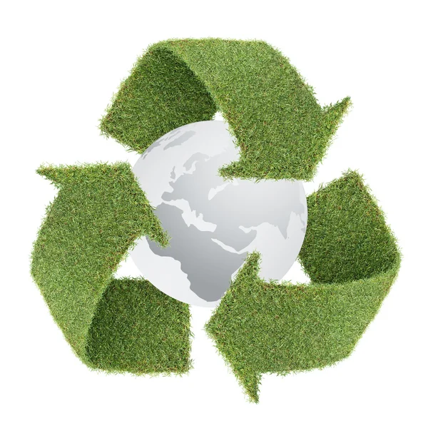 Símbolo de reciclagem de grama com globo — Fotografia de Stock