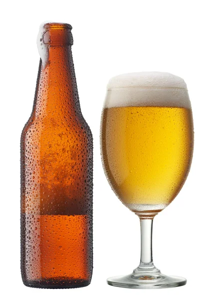 Glas Bier mit Flasche — Stockfoto
