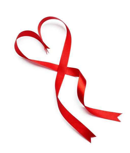 Red ribbon heart shape — Stock Photo, Image